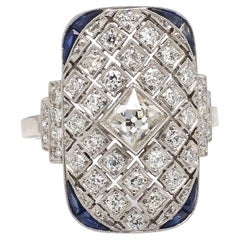 French and Old Mine Cut Diamond Ring with Sapphire Accents