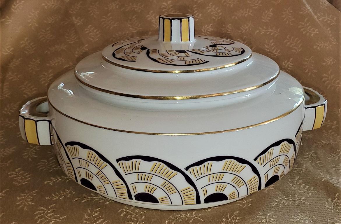 French Andre Francois Limoges Art Deco Lidded Bowl In Good Condition For Sale In Dallas, TX