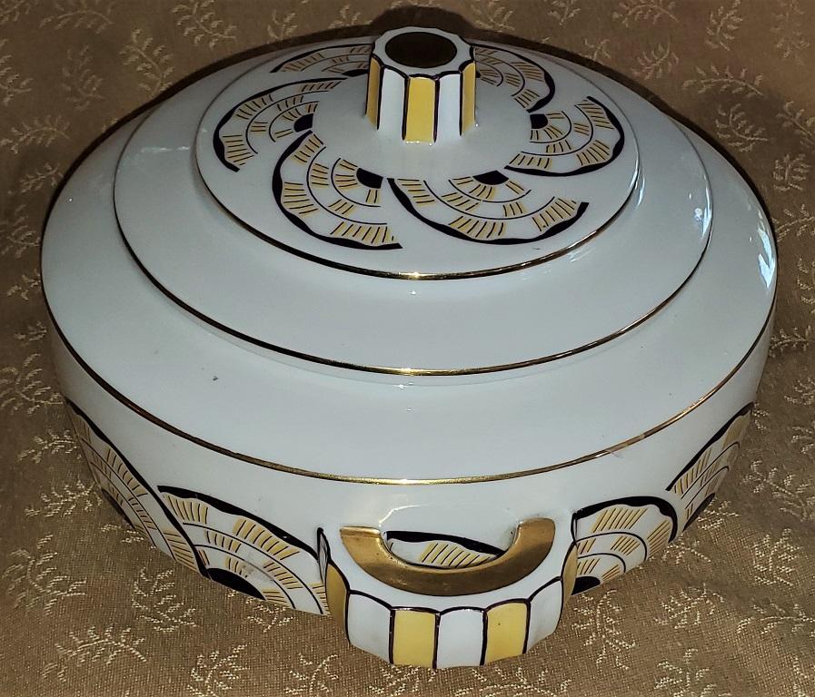 Porcelain French Andre Francois Limoges Art Deco Lidded Bowl For Sale