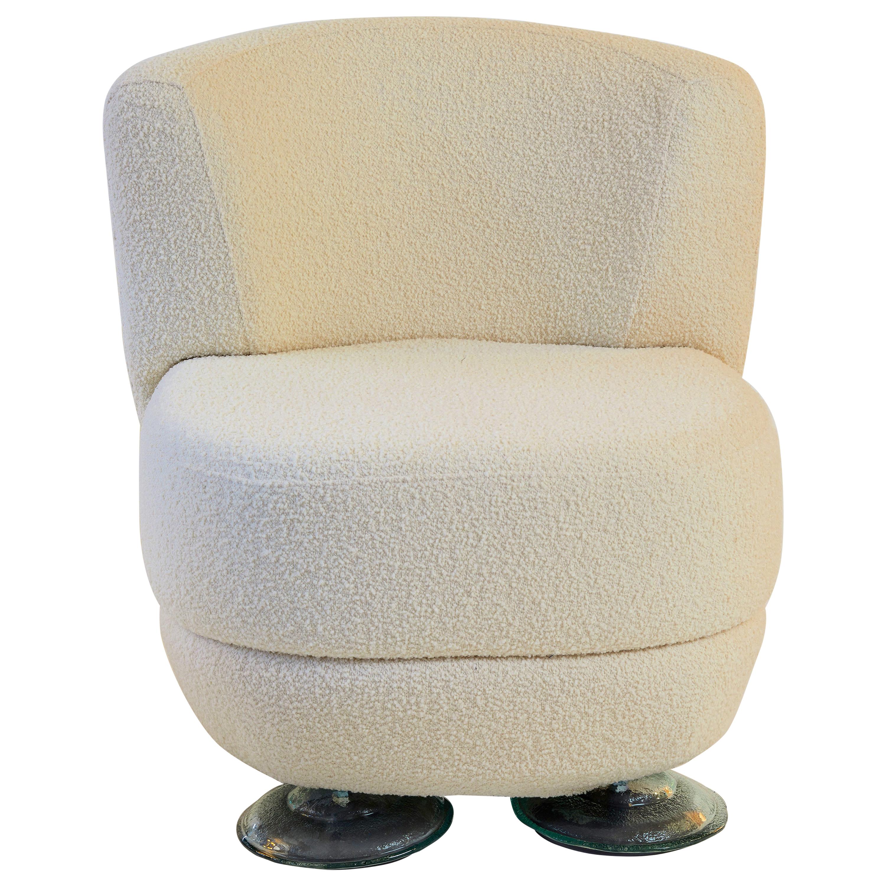French Andrée Putman Restored and Reupholstered Bouclé Ivory Chair, circa 2001