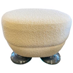 French Andrée Putman Restored and Reupholstered Boucle Ivory Poof, circa 2001