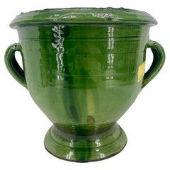 French Anduze Green Glazed Terracotta Garden Urn, 19th Century France