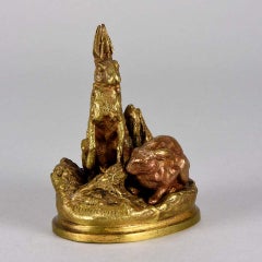 Bronze animalier français intitulé ""Deux Lièvres"" par Alfred Dubucand
