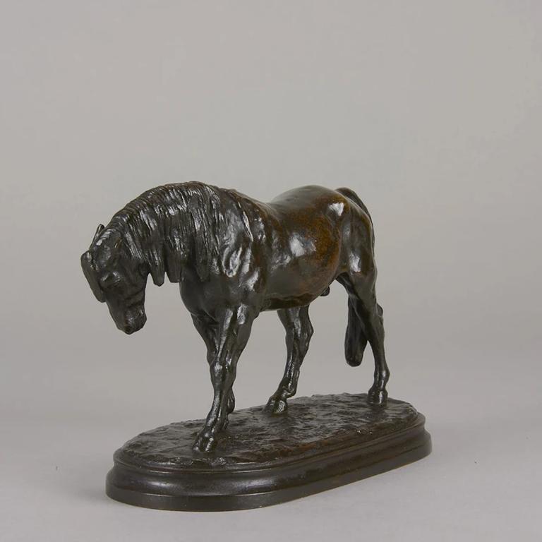 Französische Tierleder-Bronzestudie mit dem Titel „Cheval Debout“ von Isidore Bonheur (Patiniert) im Angebot