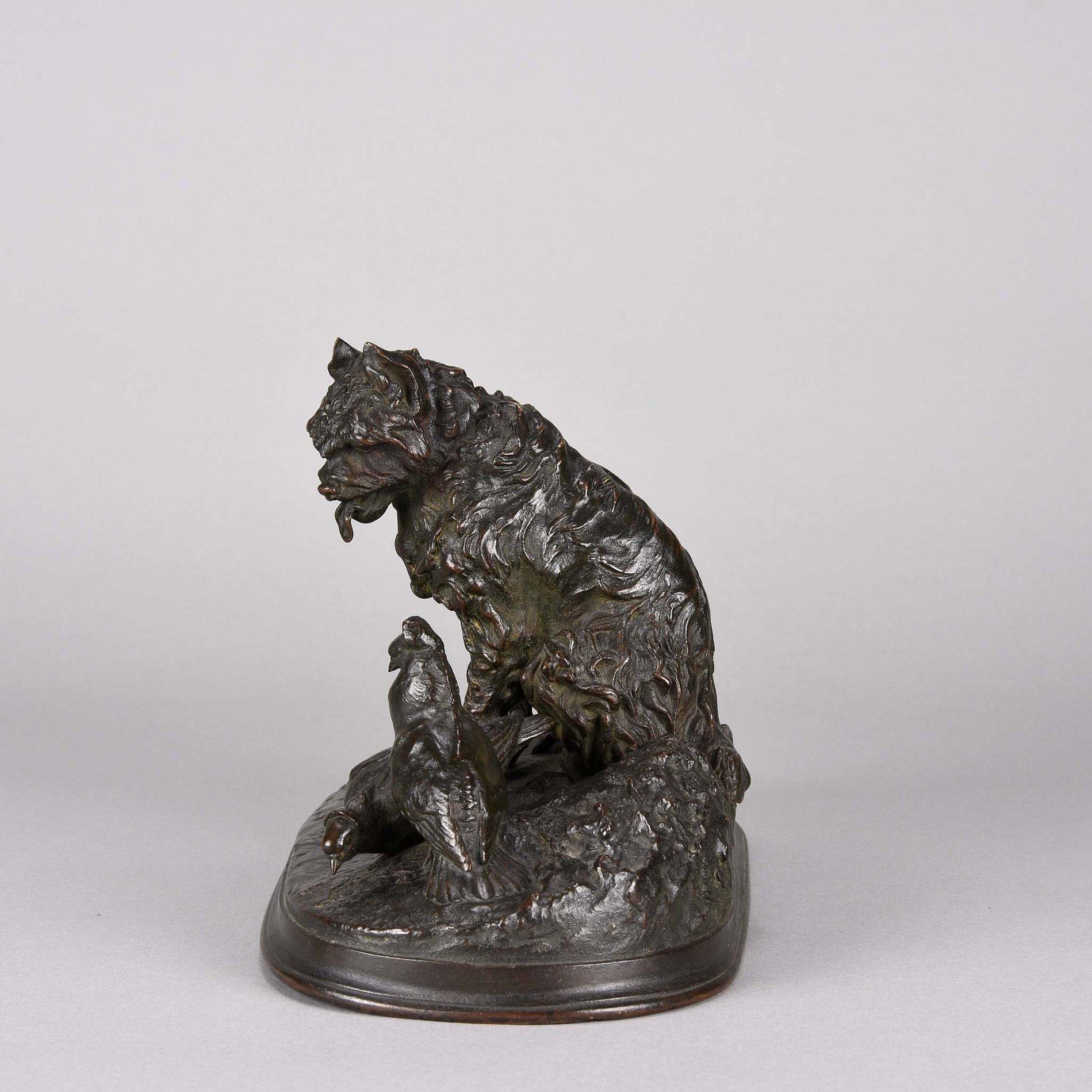 French Animalier Bronze Study Entitled 'Chien et Pigeon' by Pierre Jules Mêne In Good Condition For Sale In London, GB