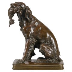 Französische Tierier-Bronzestudie mit dem Titel „Setter & Spiel“ von Ferdinand Pautrot