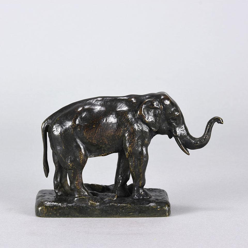 Cast French Animalier Bronze Study of a Standing Elephant by Alfred Barye