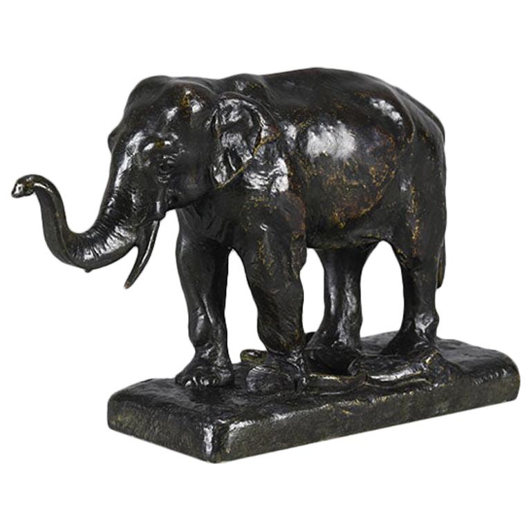 French Animalier Bronze Study of a Standing Elephant by Alfred Barye