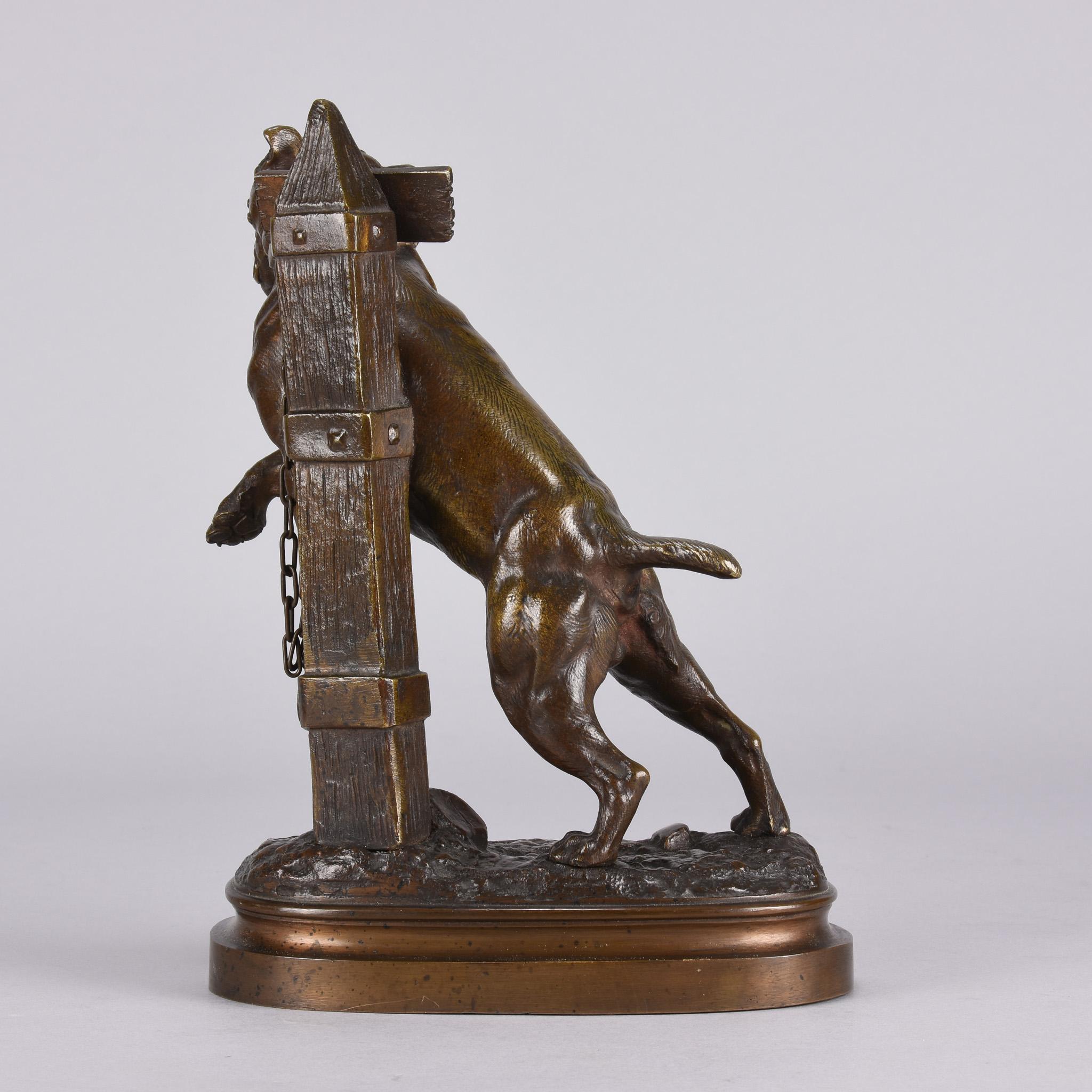 Cast French Animalier Bronze Study 'Tethered Mastiff' by Lecourtier