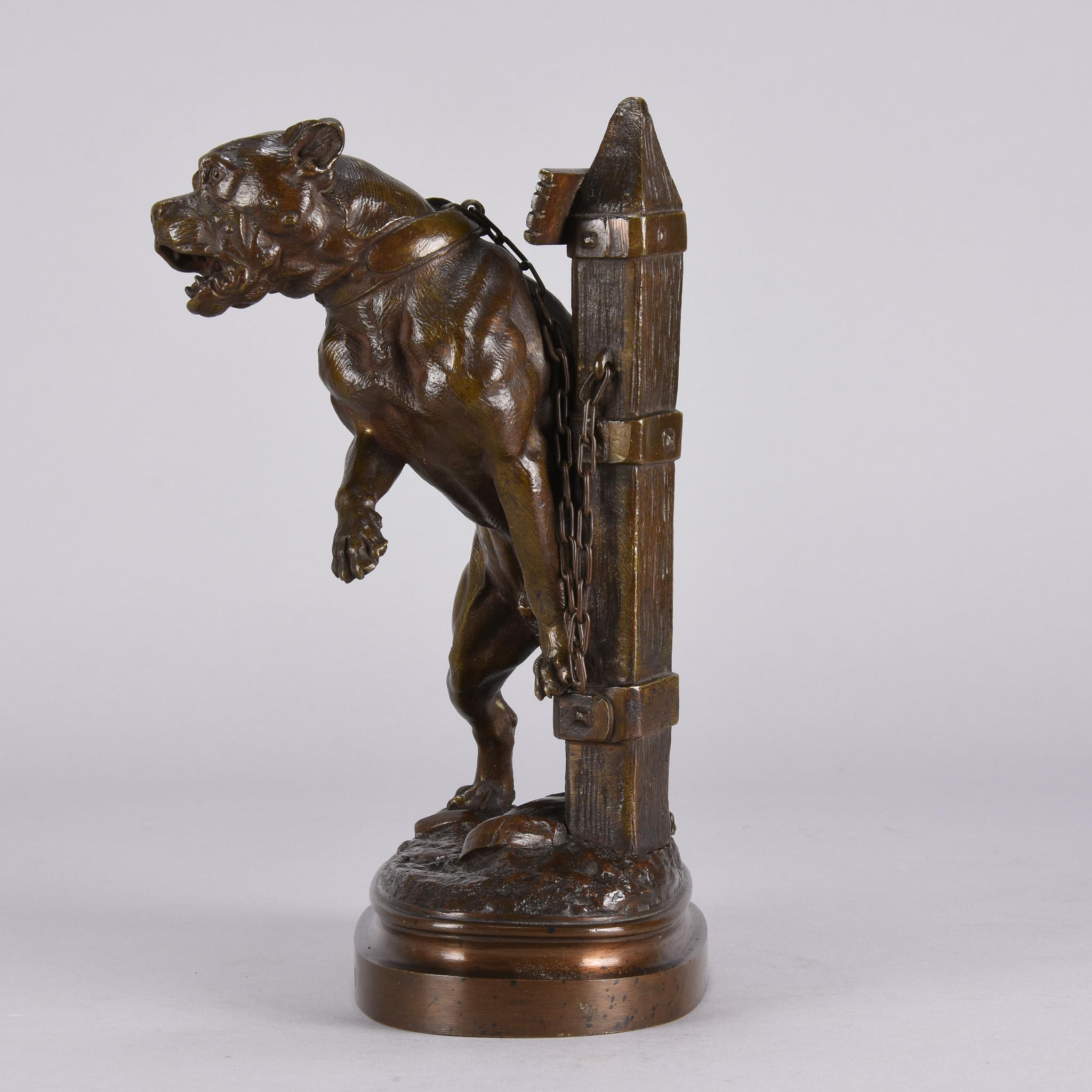 French Animalier Bronze Study 'Tethered Mastiff' by Lecourtier In Good Condition In London, GB