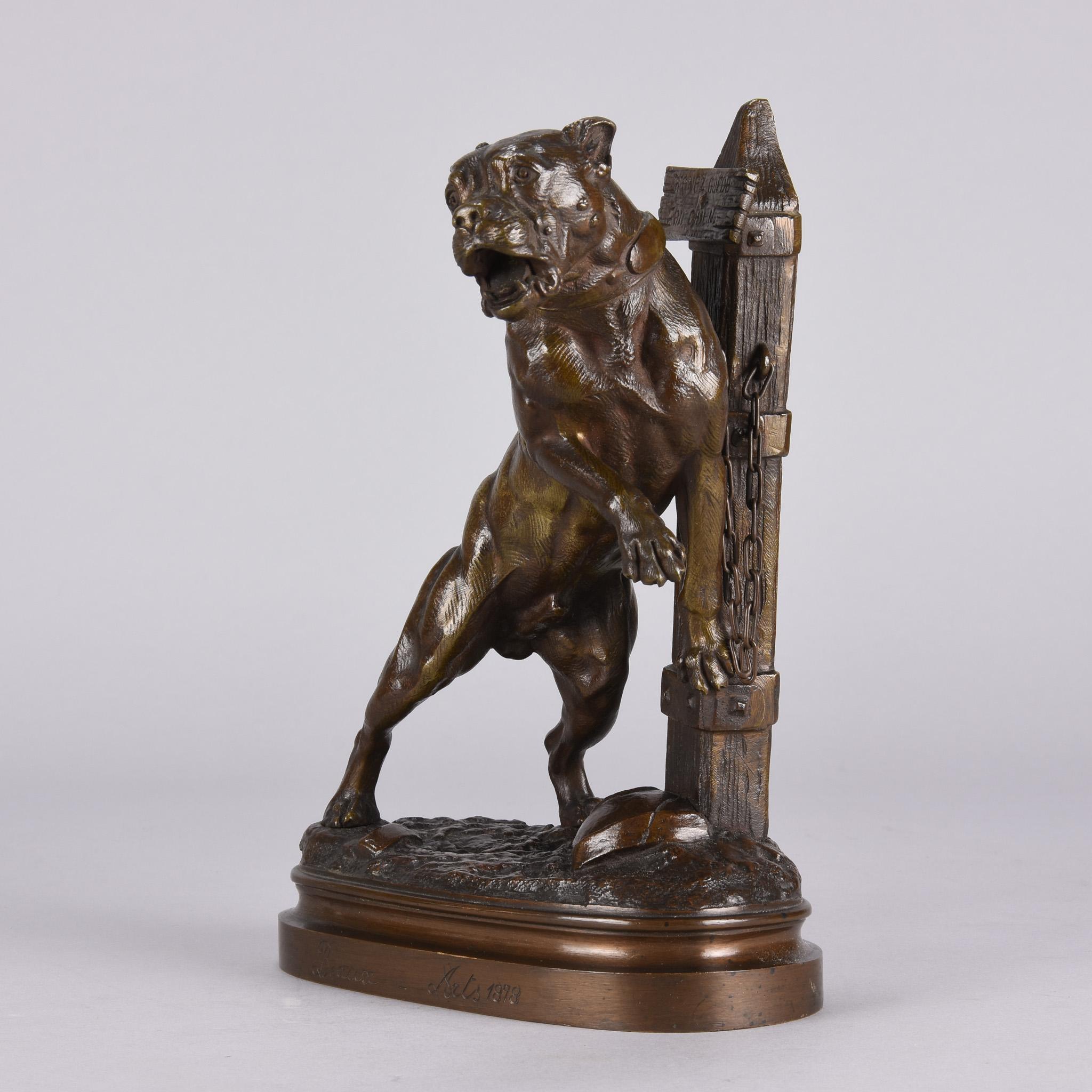 Mid-19th Century French Animalier Bronze Study 'Tethered Mastiff' by Lecourtier