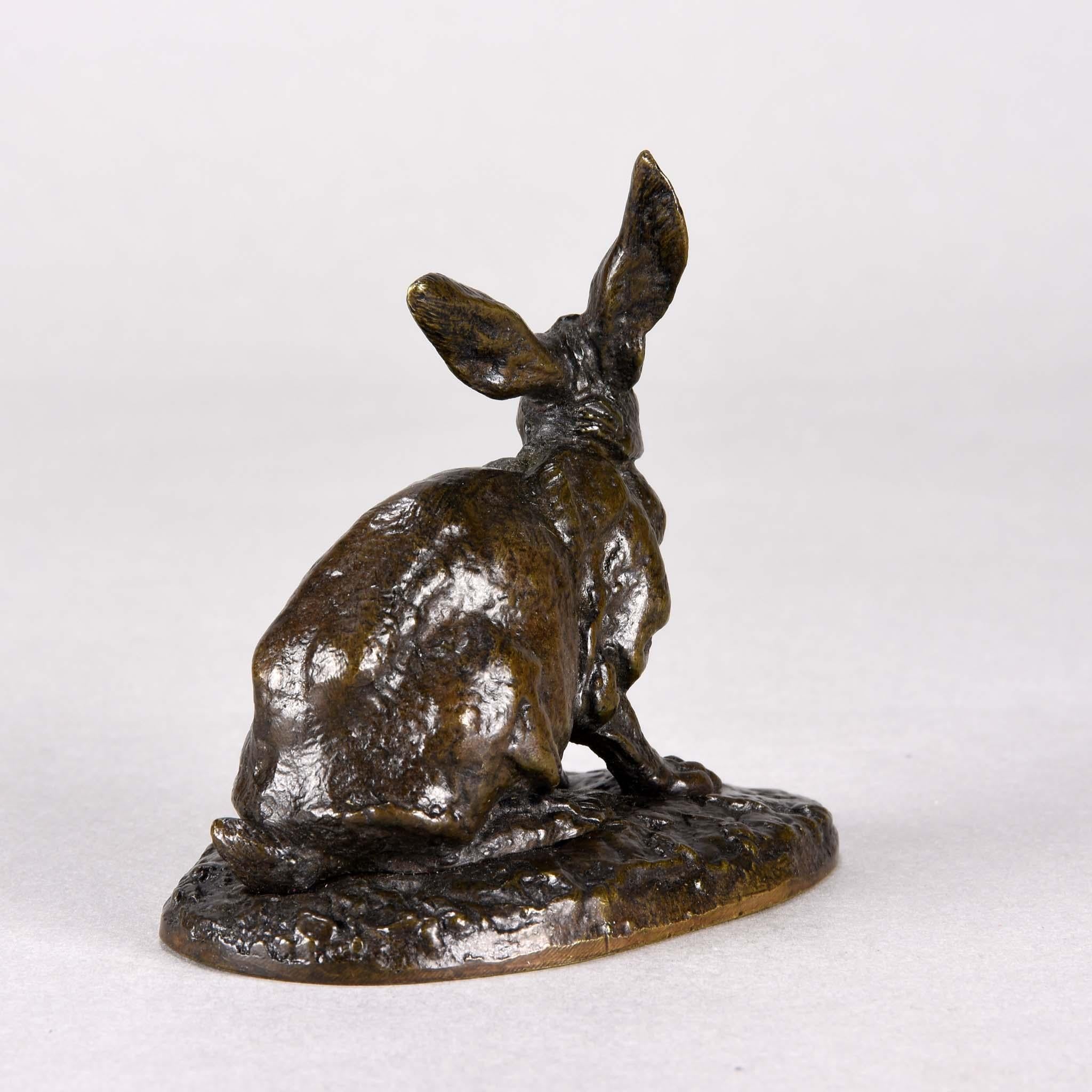 Cast French Animalier Bronze Studyu Repos' by Pierre Jules Mêne Entitled 'Lapin a