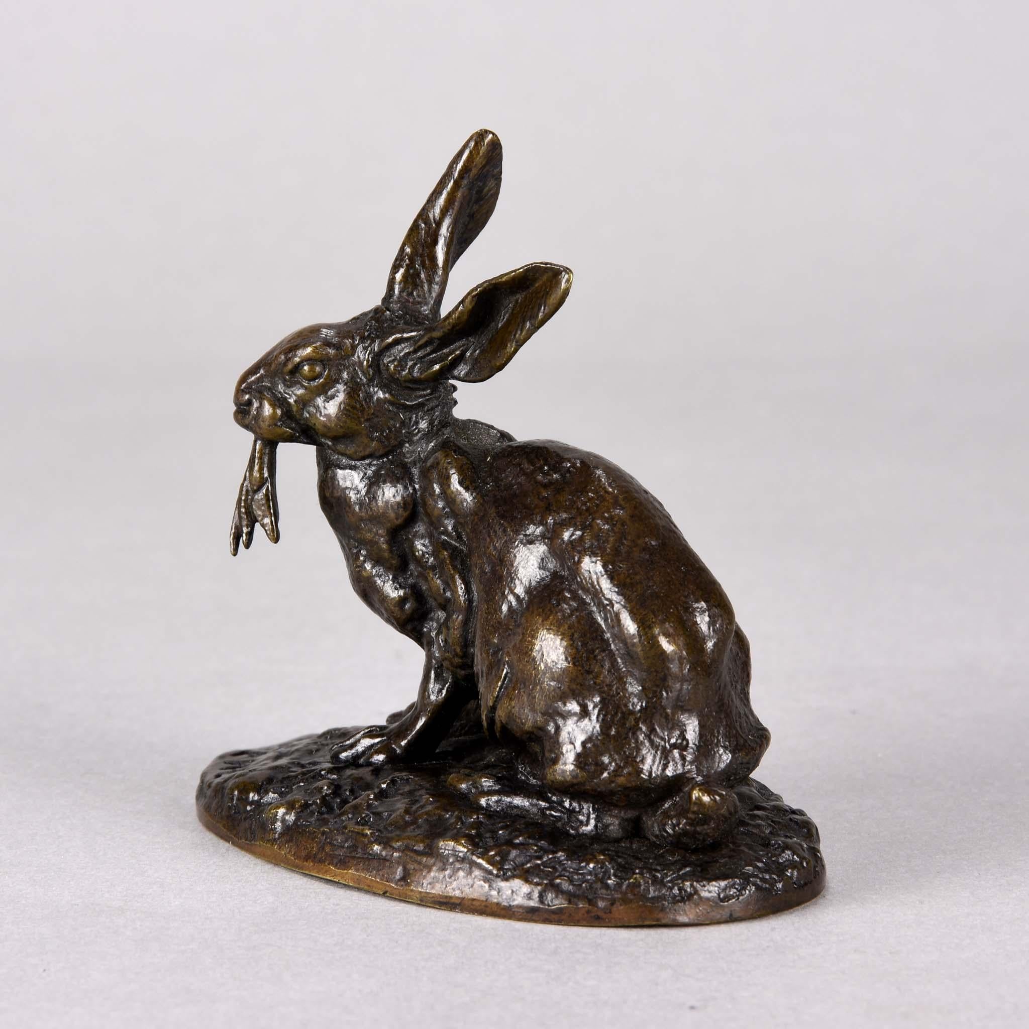 Mid-19th Century French Animalier Bronze Studyu Repos' by Pierre Jules Mêne Entitled 'Lapin a