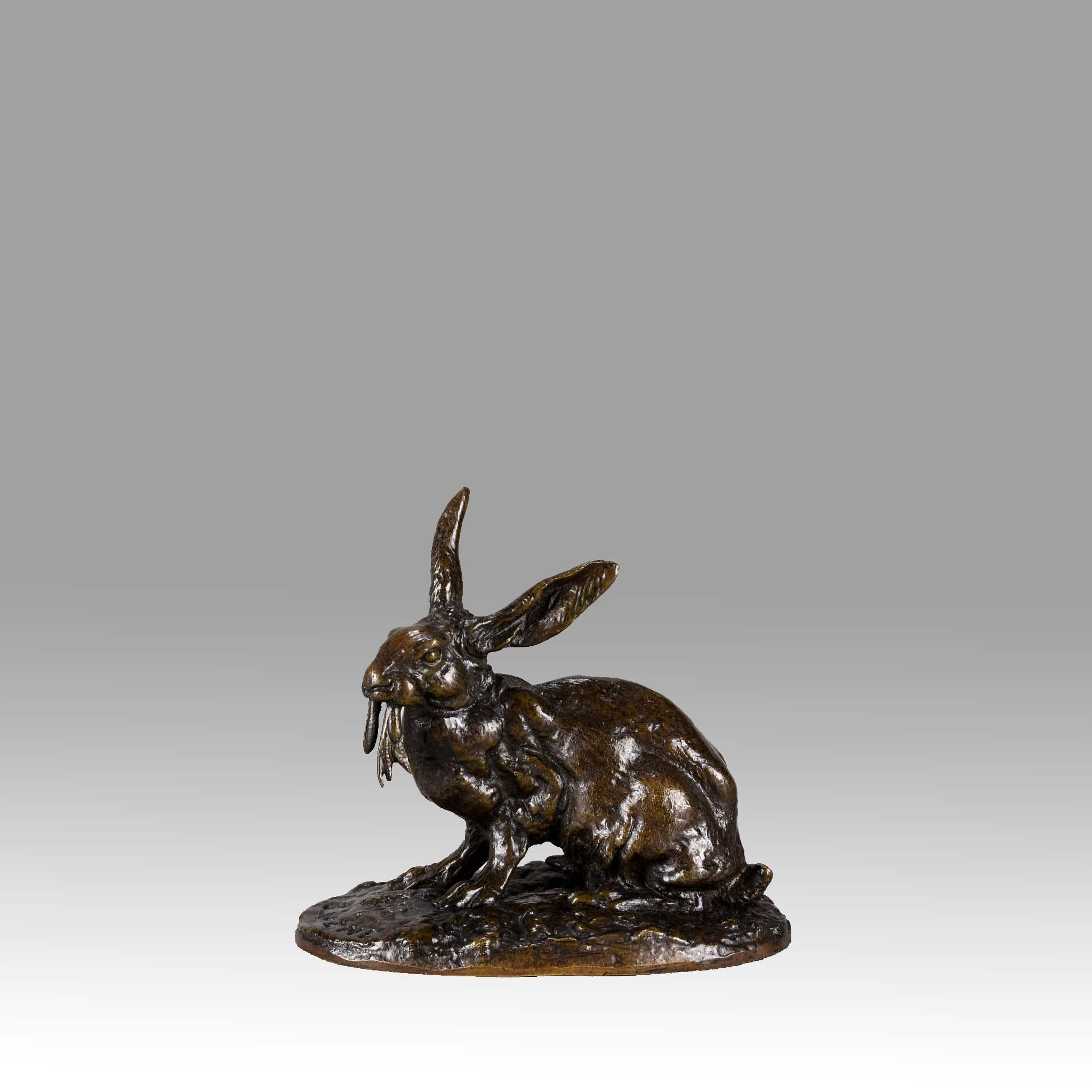 French Animalier Bronze Studyu Repos' by Pierre Jules Mêne Entitled 'Lapin a 3