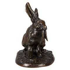 French Animalier Bronze Studyu Repos' by Pierre Jules Mêne Entitled 'Lapin a