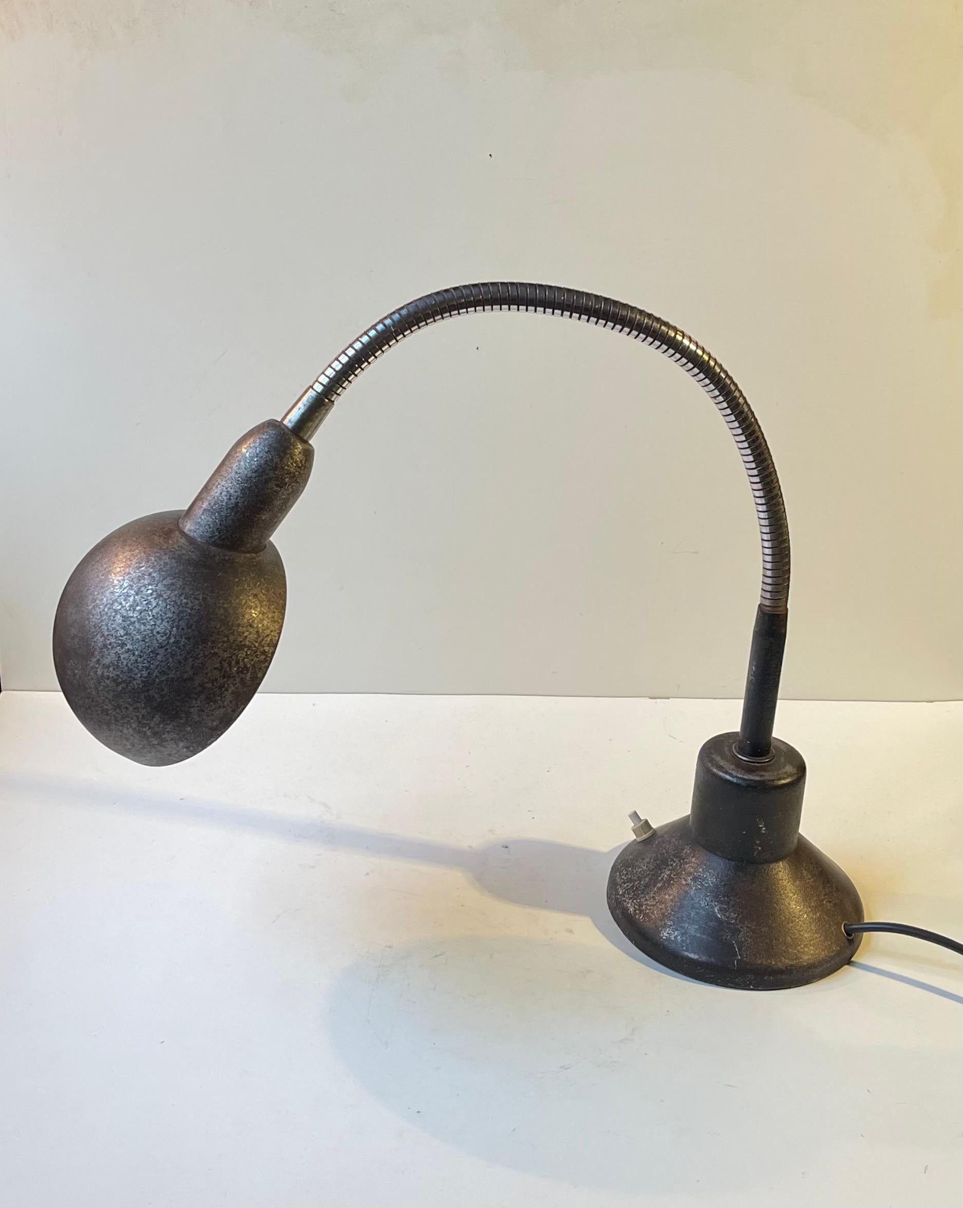 Metal French Anthracite Grey Industrial Bauhaus Desk Lamp by Jumo, 1940s For Sale