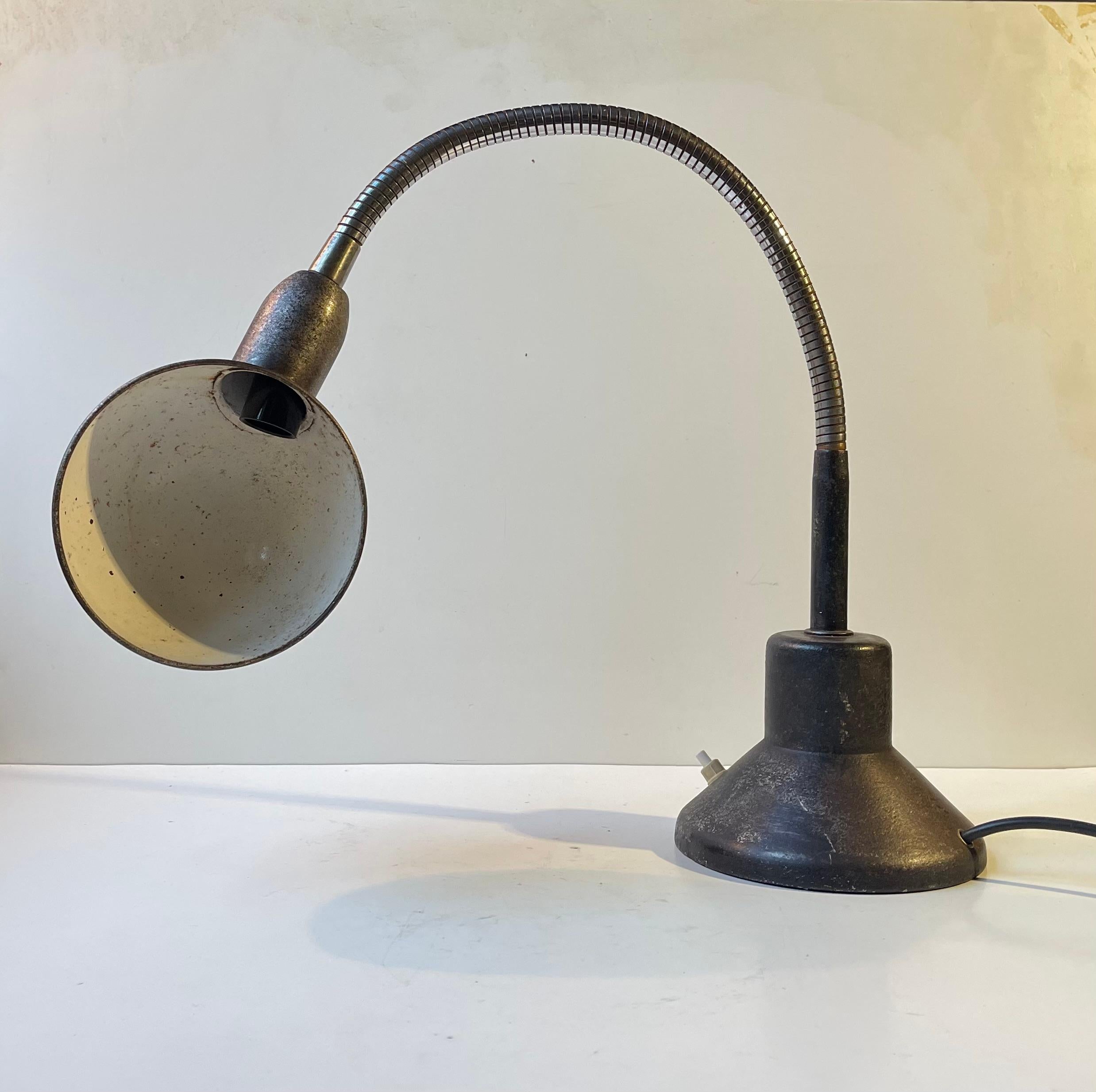 French Anthracite Grey Industrial Bauhaus Desk Lamp by Jumo, 1940s For Sale 1