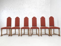 French Antic Louis XIII Style Wooden And Fabric Set of 8 Chairs