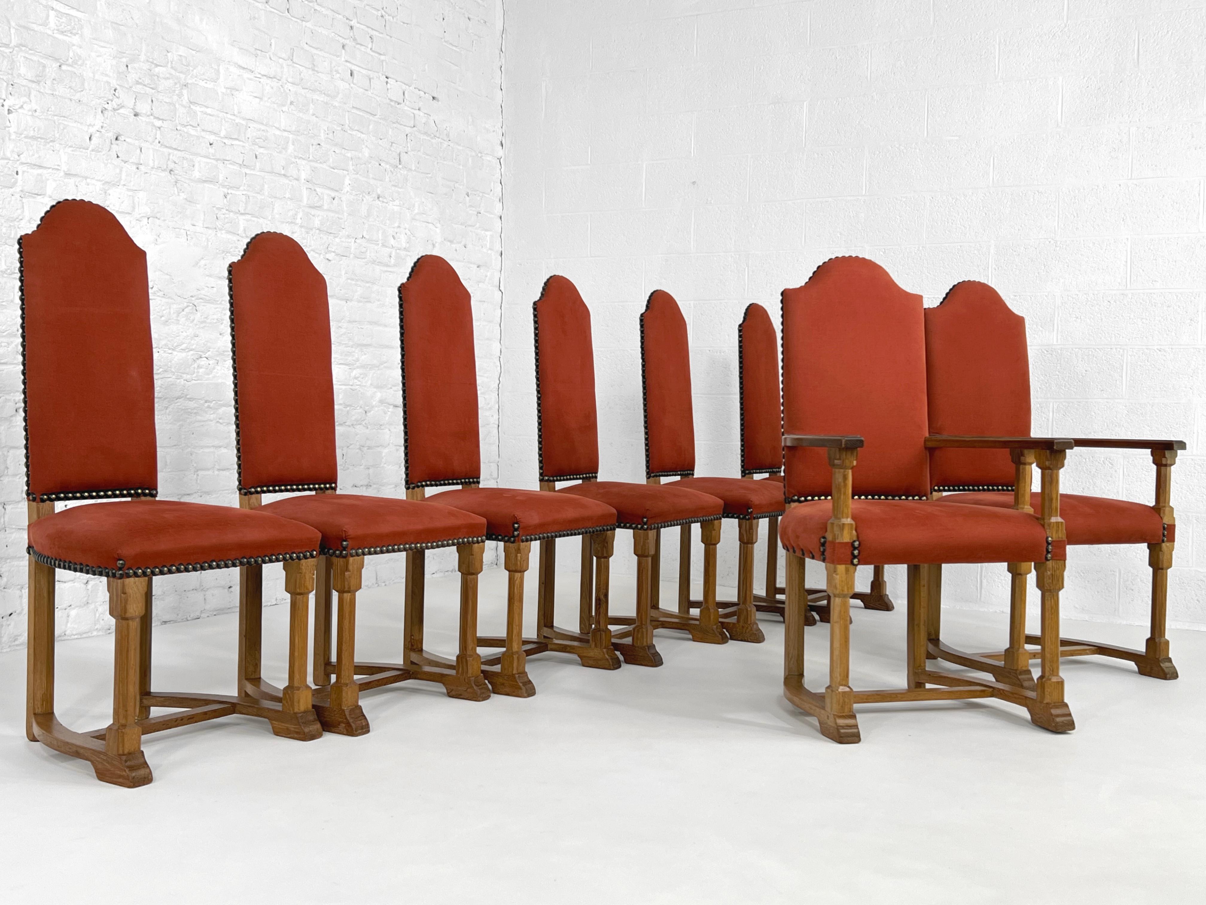 French Antic Louis XIII Style Wooden And Fabric Set of 8 Chairs For Sale 1