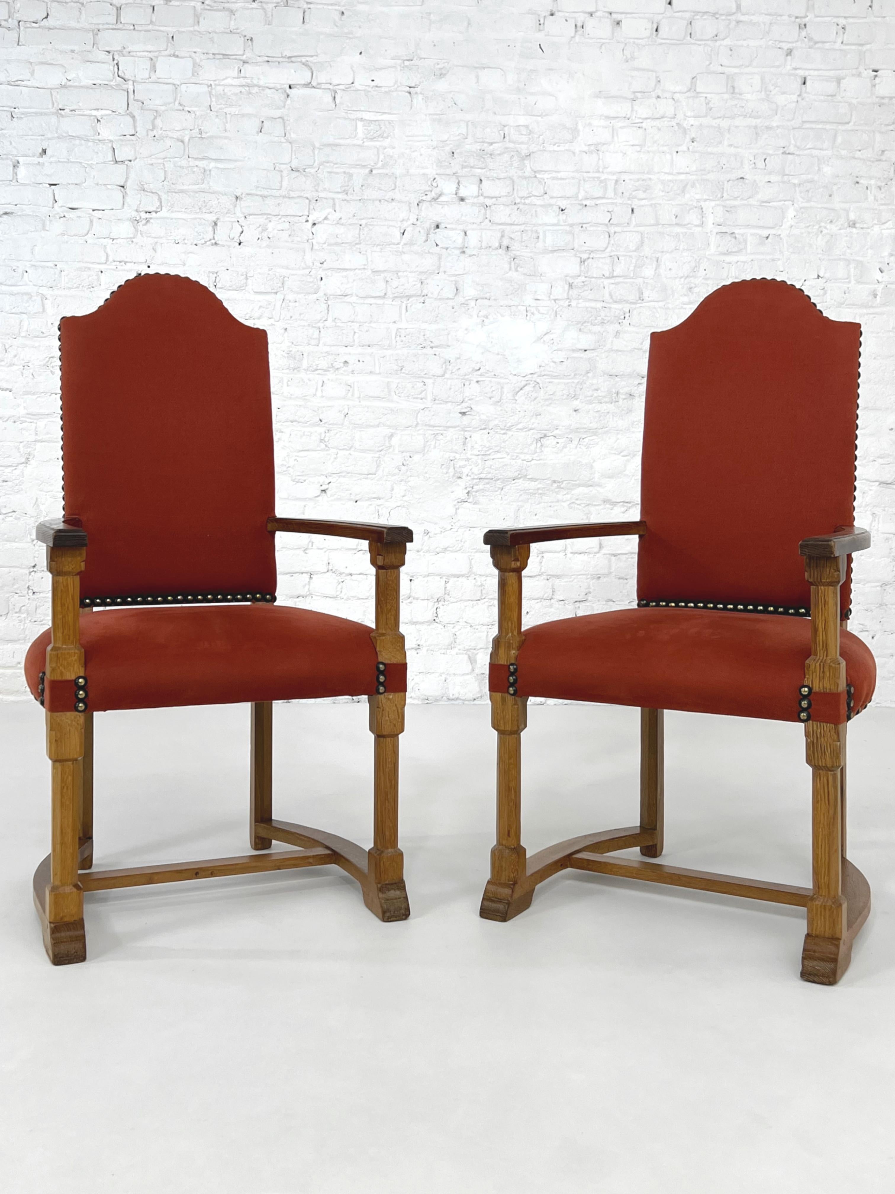 French Antic Louis XIII Style Wooden And Fabric Set of 8 Chairs For Sale 2