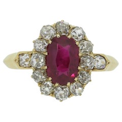 French Antique 1.07 Carat Burmese Ruby and Diamond Cluster Ring