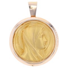 Médaille française ancienne de la Vierge Marie en or jaune rose et or 18 carats avec halo