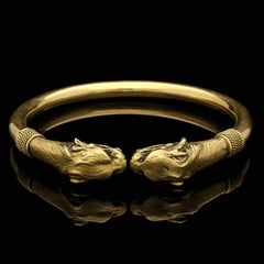 French Antique 18ct Gold Lion Head Bangle