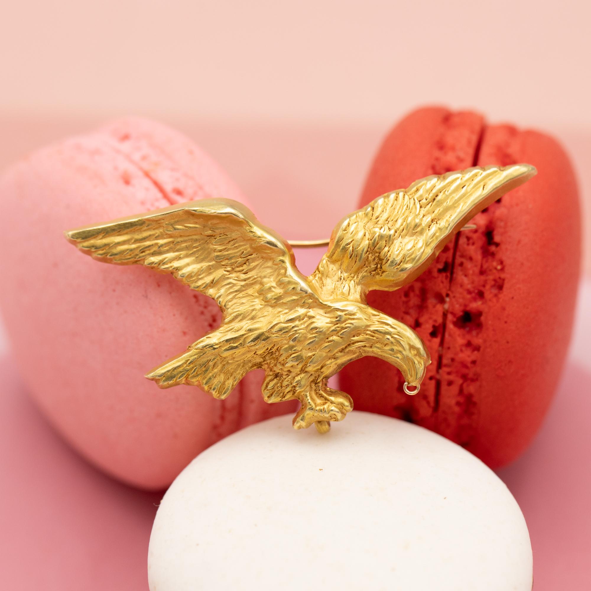 French Antique - 18k gold Victorian flying eagle brooch - power & vision pin 6