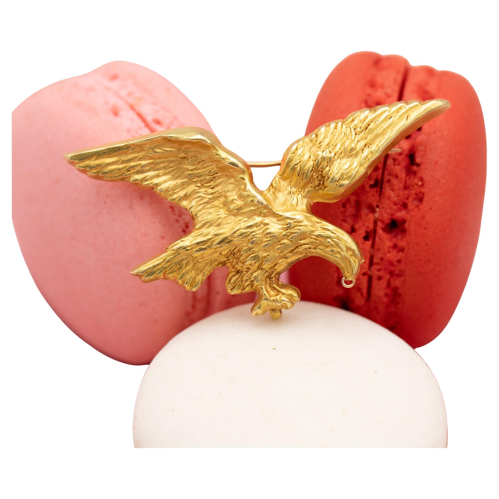 Antique French - Broche de águila voladora victoriana de oro de 18 quilates - alfiler de poder y visión