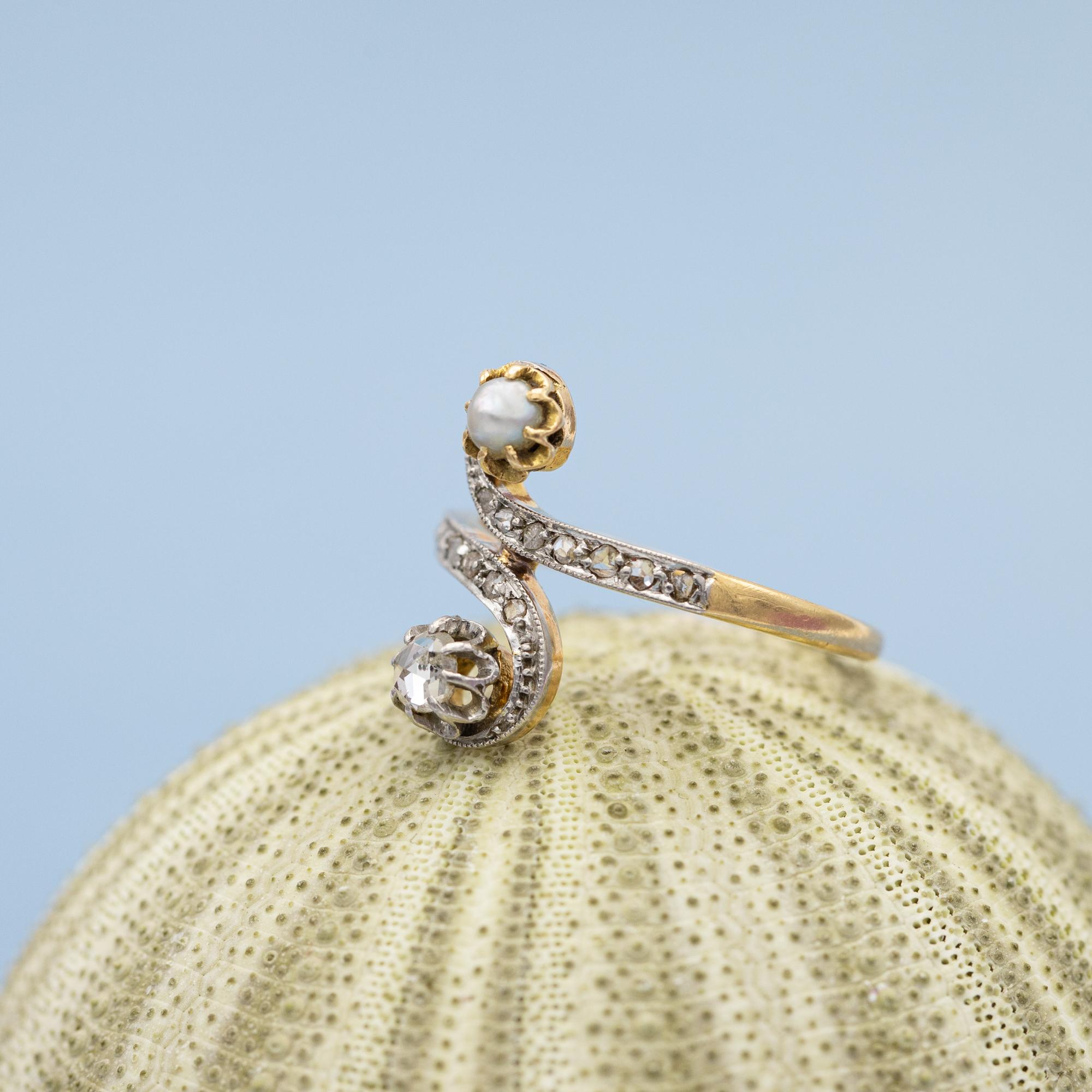 French Antique 18K Toi et Moi ring - love ring - rose cut diamonds - engagement 4