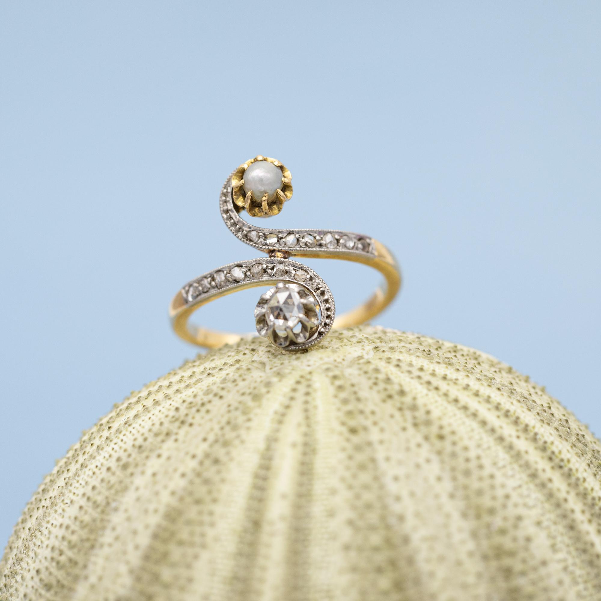 French Antique 18K Toi et Moi ring - love ring - rose cut diamonds - engagement 5