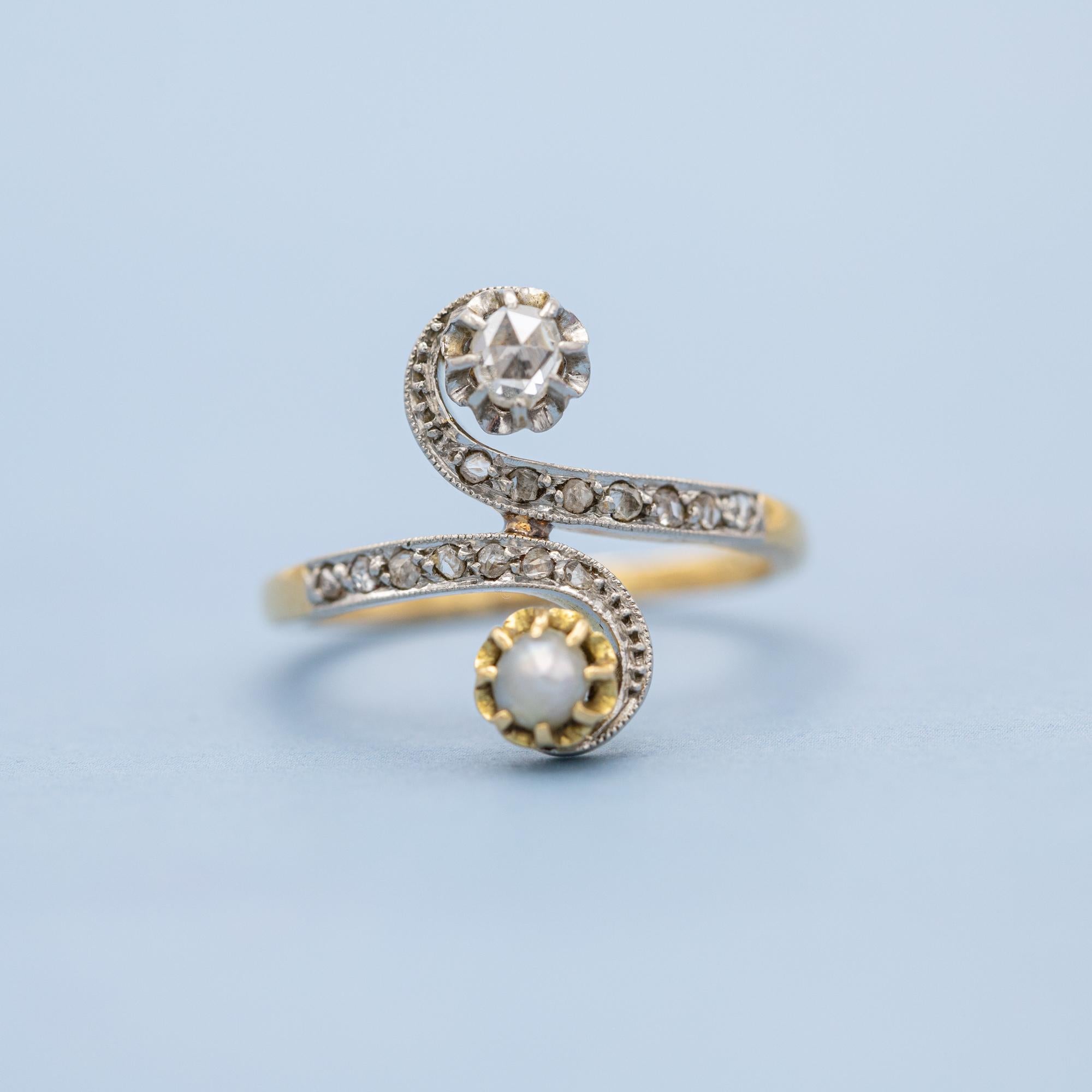 French Antique 18K Toi et Moi ring - love ring - rose cut diamonds - engagement 6