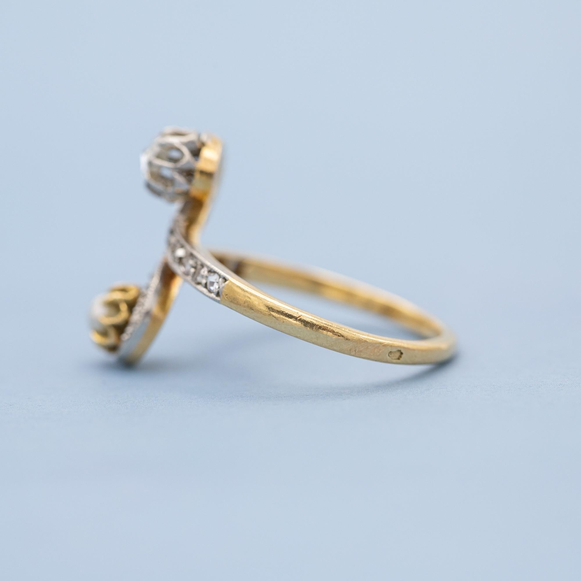 French Antique 18K Toi et Moi ring - love ring - rose cut diamonds - engagement 7