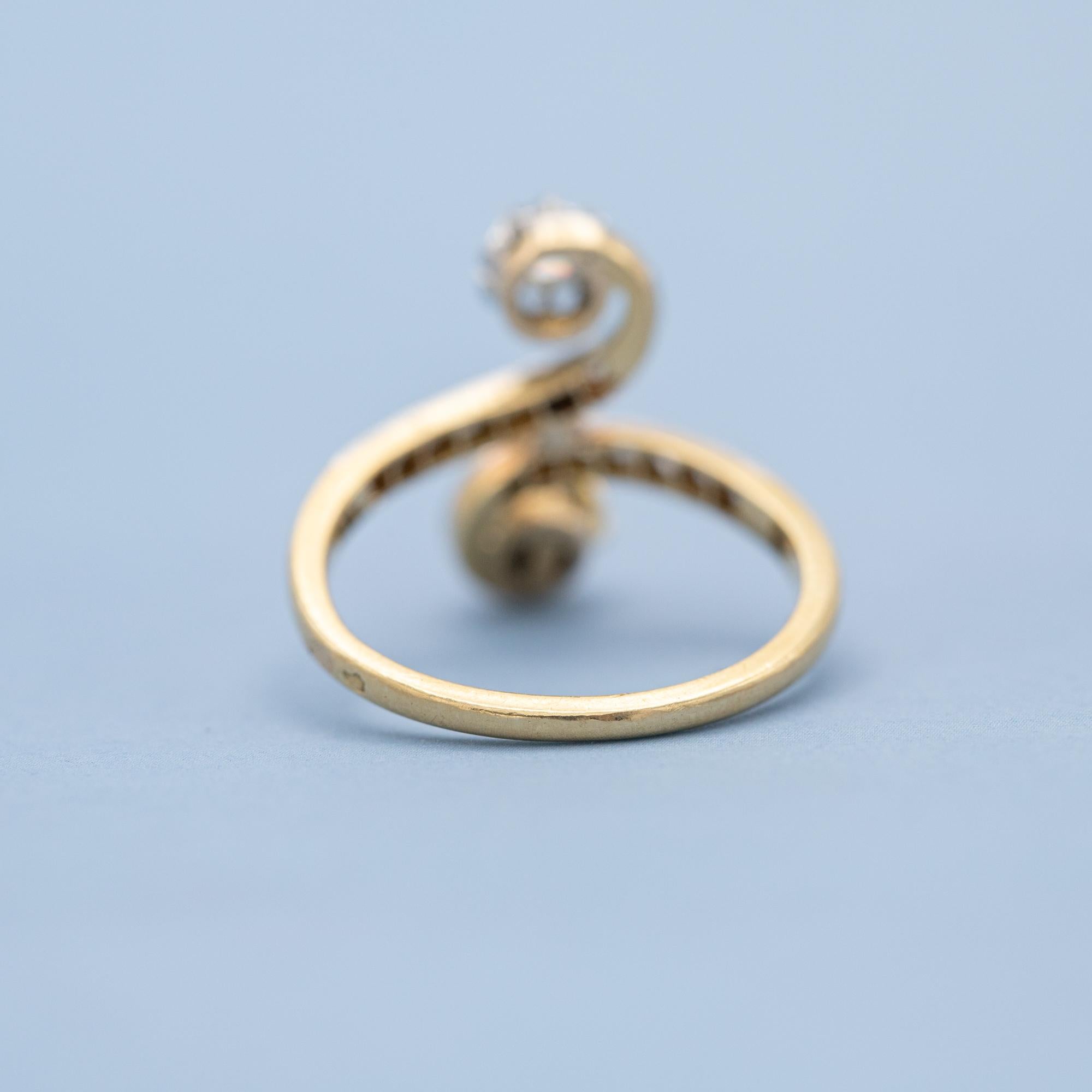 French Antique 18K Toi et Moi ring - love ring - rose cut diamonds - engagement 8
