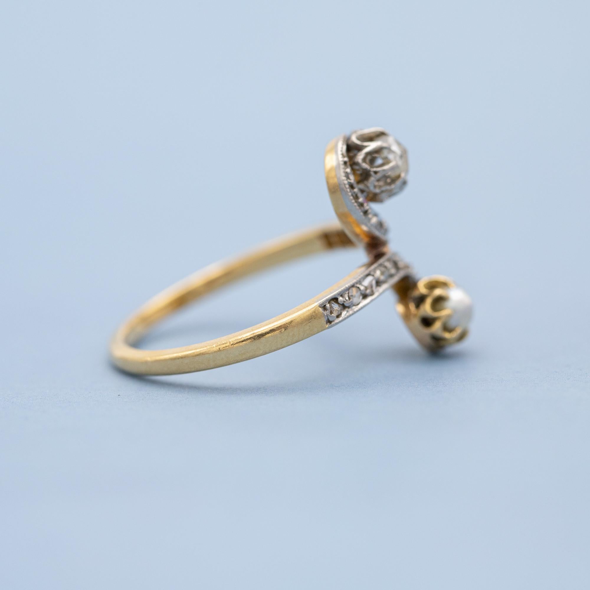 French Antique 18K Toi et Moi ring - love ring - rose cut diamonds - engagement 9