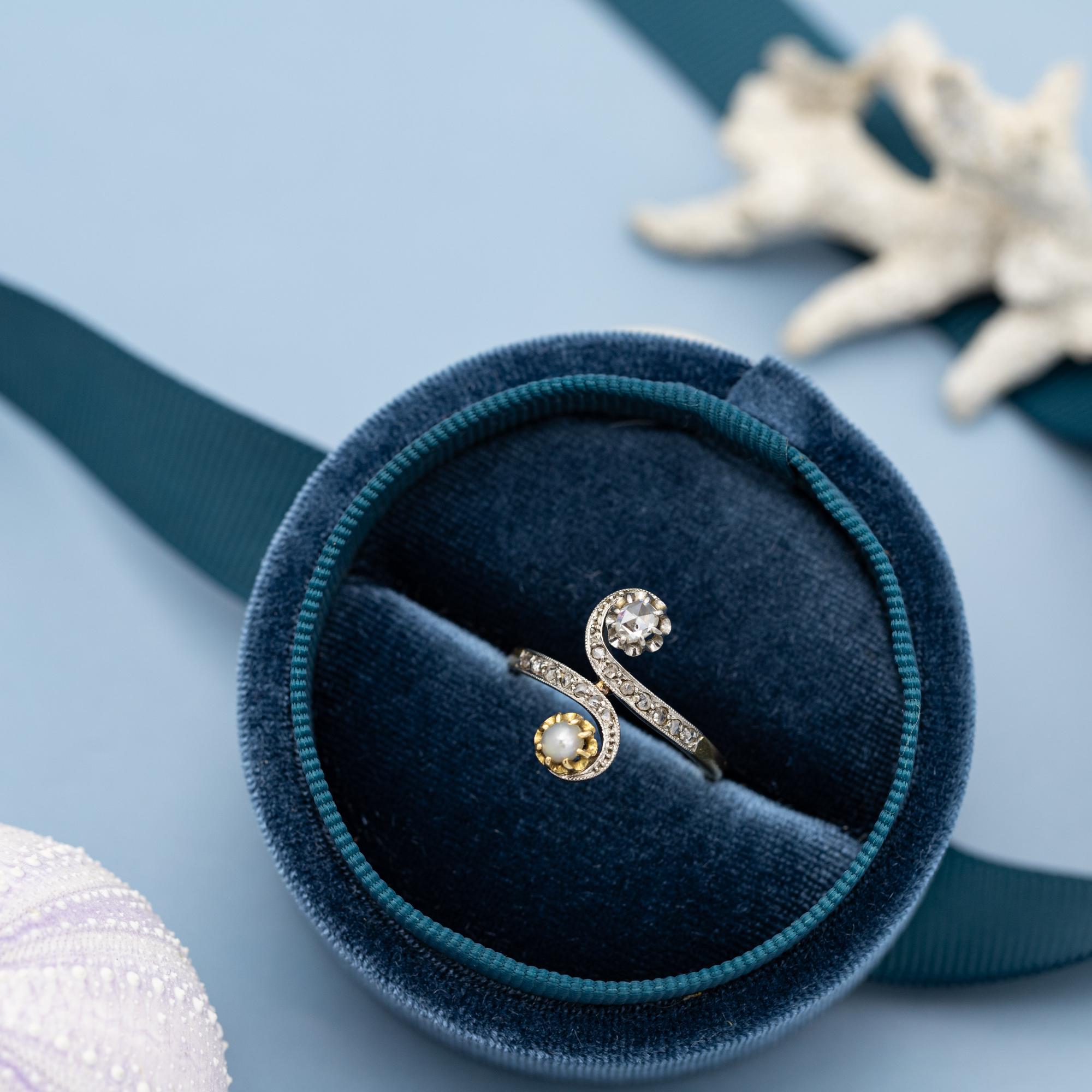 Rose Cut French Antique 18K Toi et Moi ring - love ring - rose cut diamonds - engagement