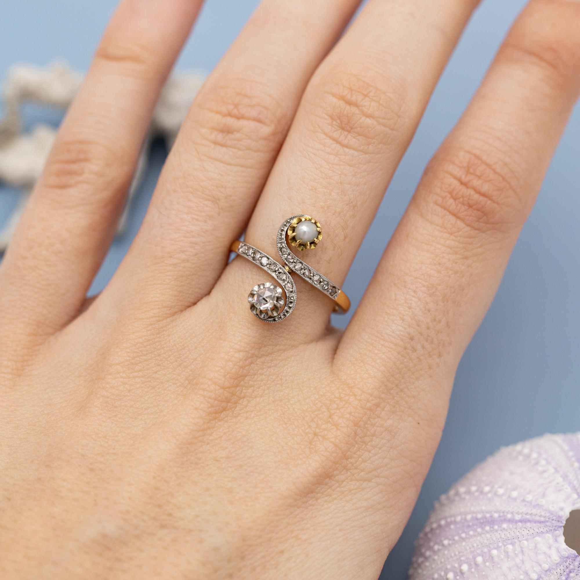 French Antique 18K Toi et Moi ring - love ring - rose cut diamonds - engagement In Good Condition In Antwerp, BE