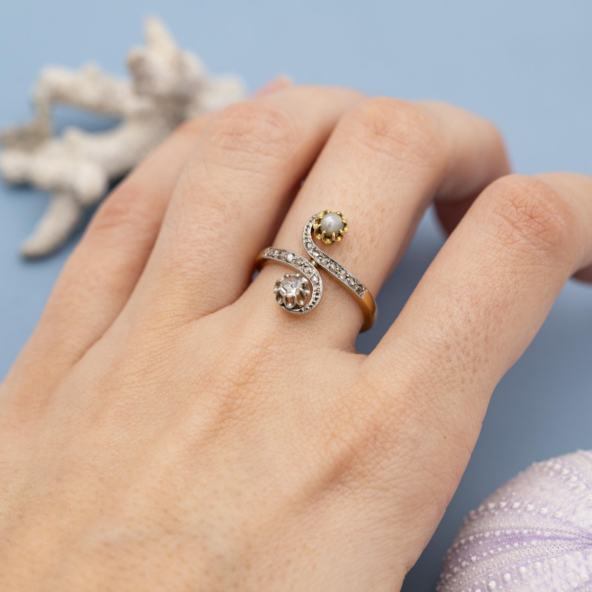 Women's or Men's French Antique 18K Toi et Moi ring - love ring - rose cut diamonds - engagement