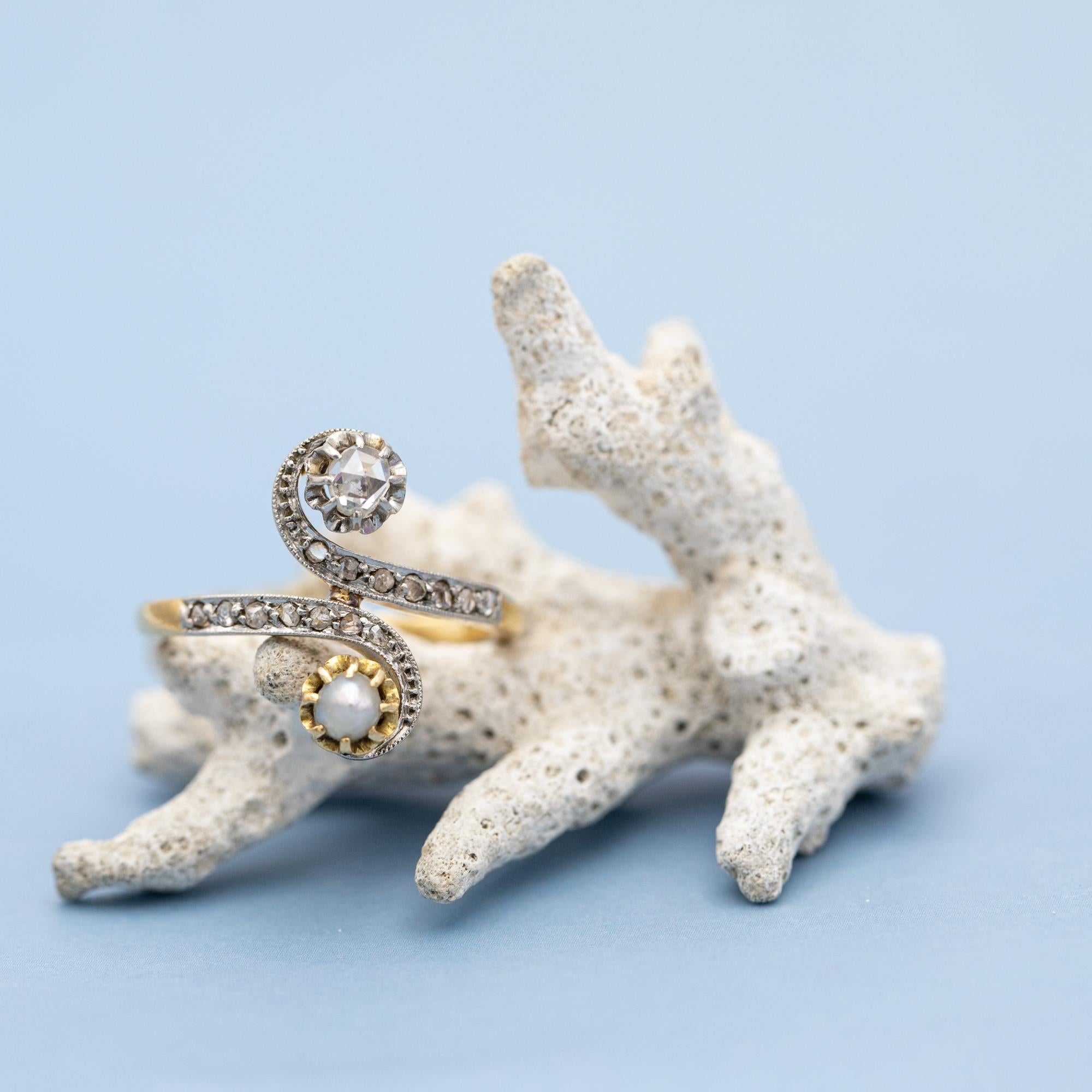 French Antique 18K Toi et Moi ring - love ring - rose cut diamonds - engagement 1