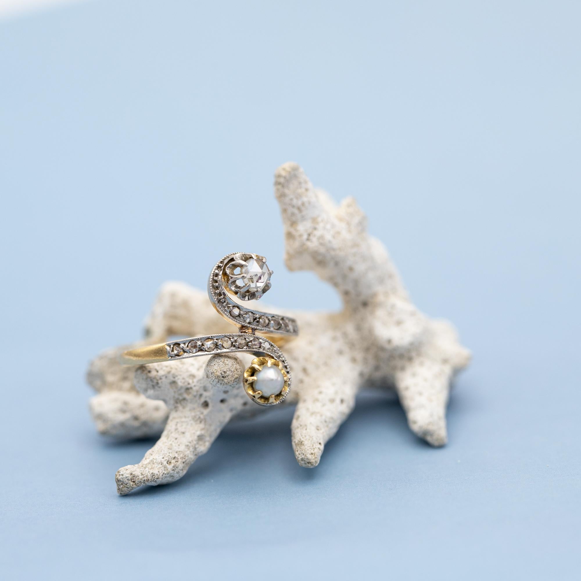 French Antique 18K Toi et Moi ring - love ring - rose cut diamonds - engagement 2