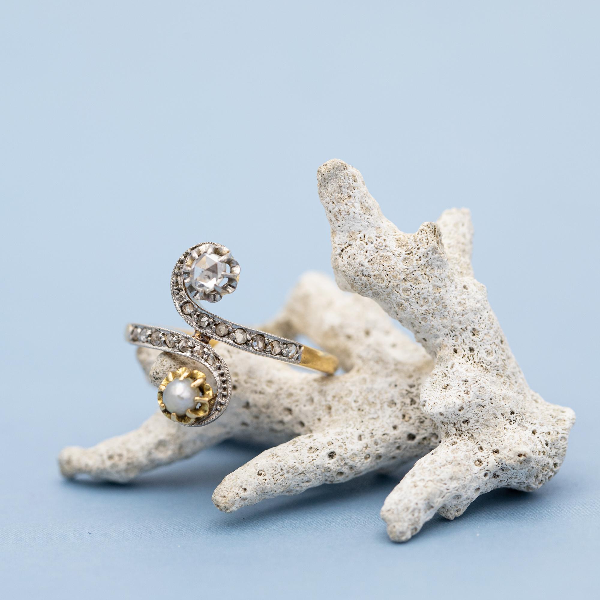 French Antique 18K Toi et Moi ring - love ring - rose cut diamonds - engagement 3