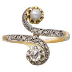 Bague Toi et Moi ancienne française 18 carats - bague d'amour - diamants taille rose - fiançailles