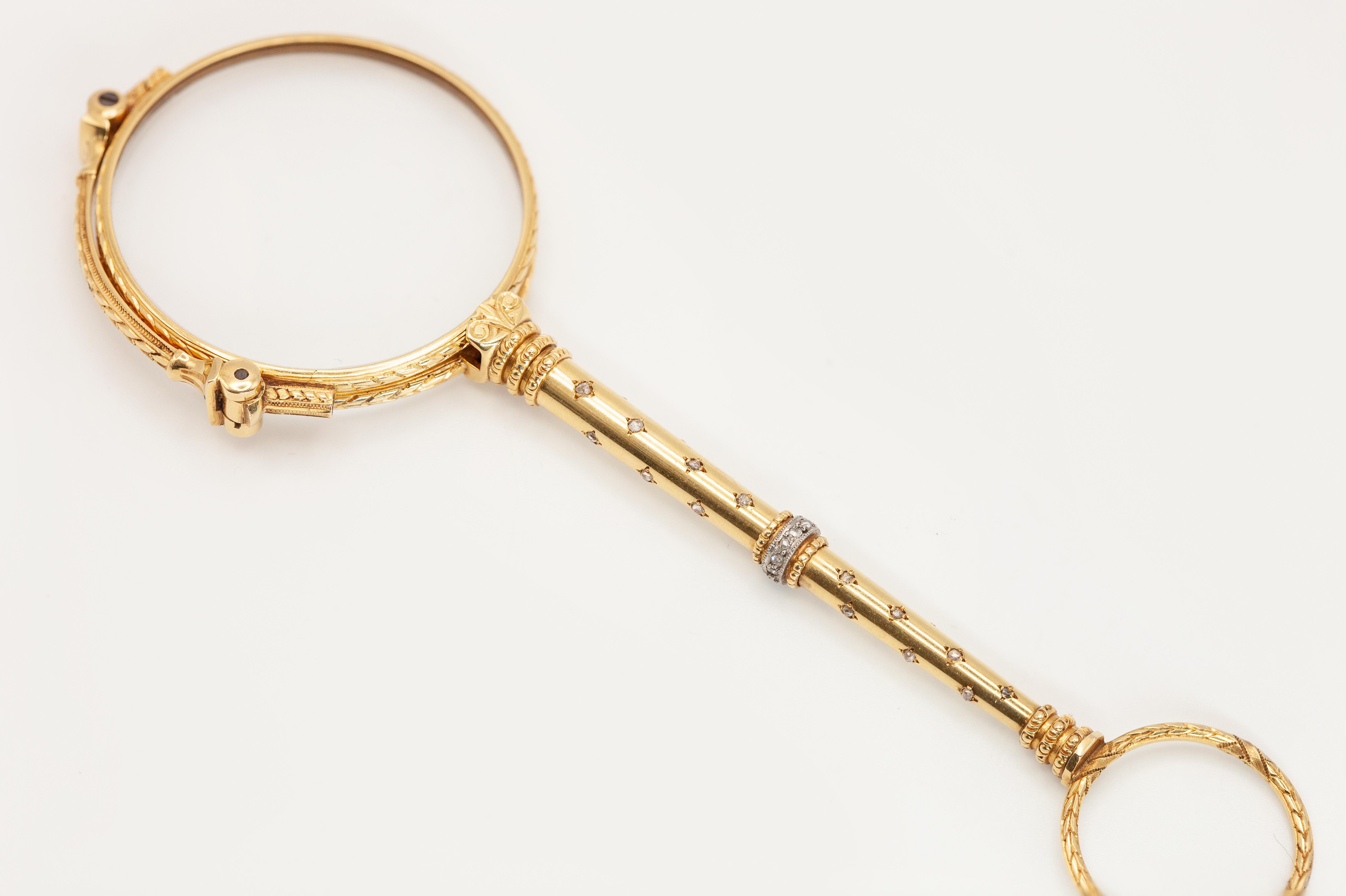 French Antique 18K Yellow Gold Diamond Lorgnette Pendant 7