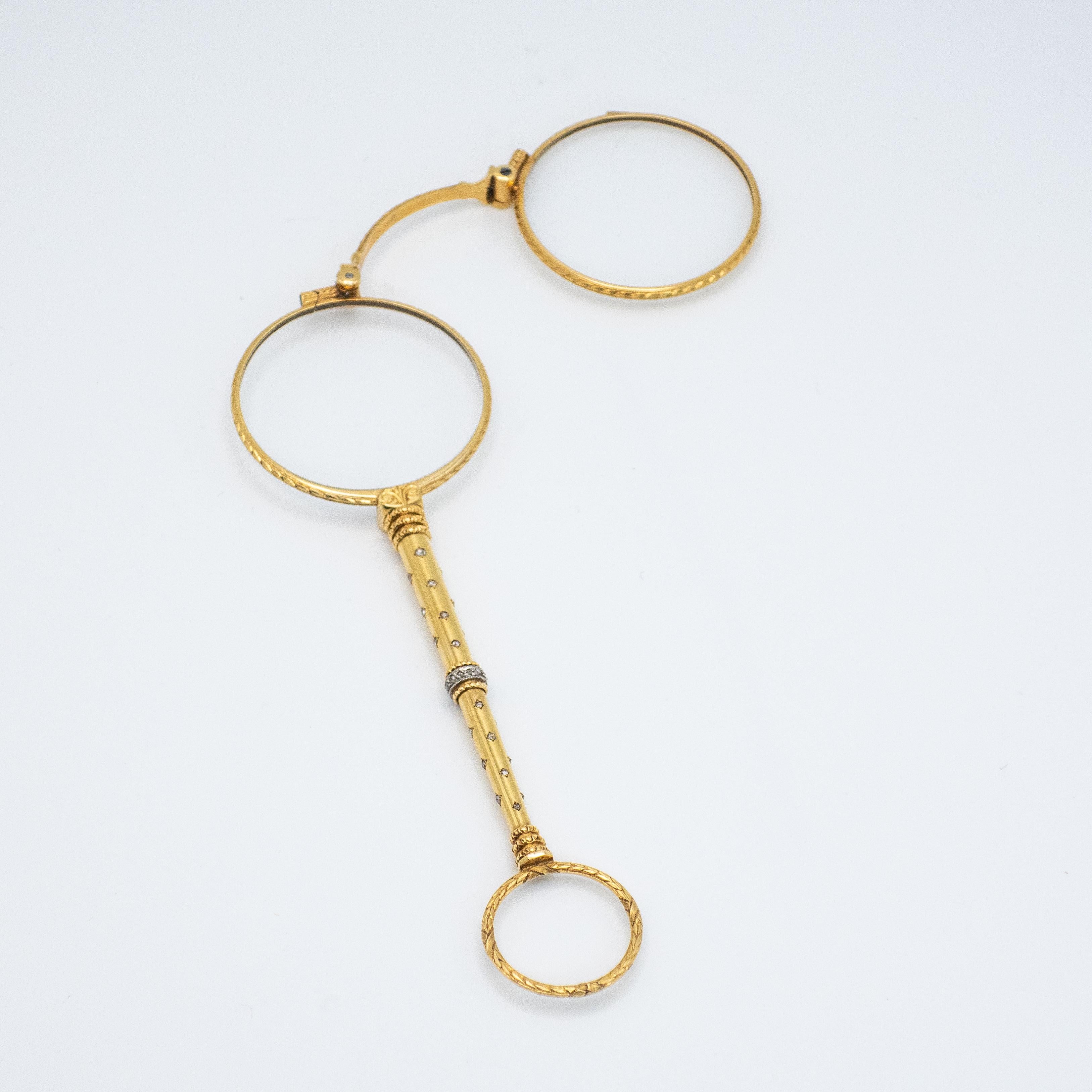 Victorian French Antique 18K Yellow Gold Diamond Lorgnette Pendant