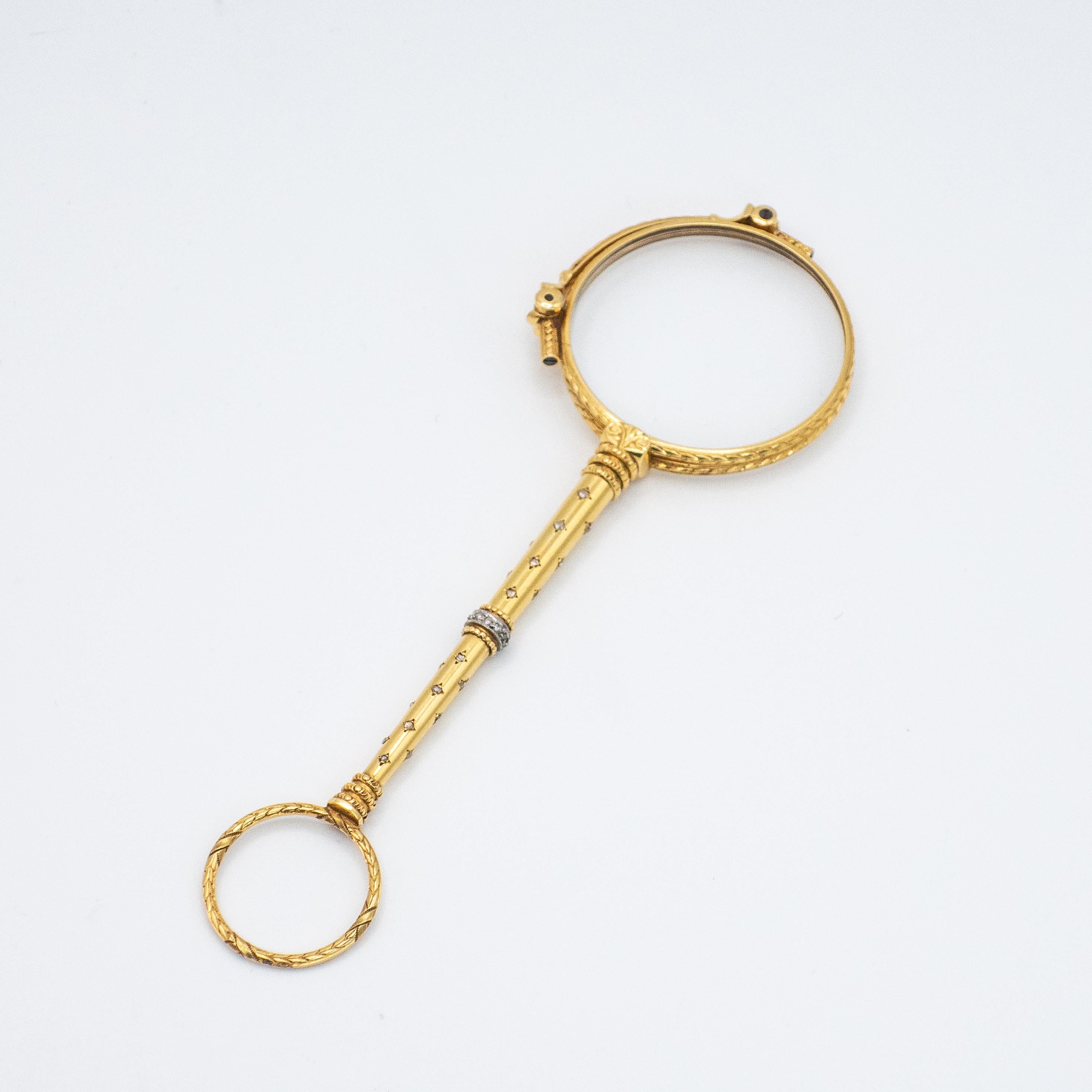 Rose Cut French Antique 18K Yellow Gold Diamond Lorgnette Pendant