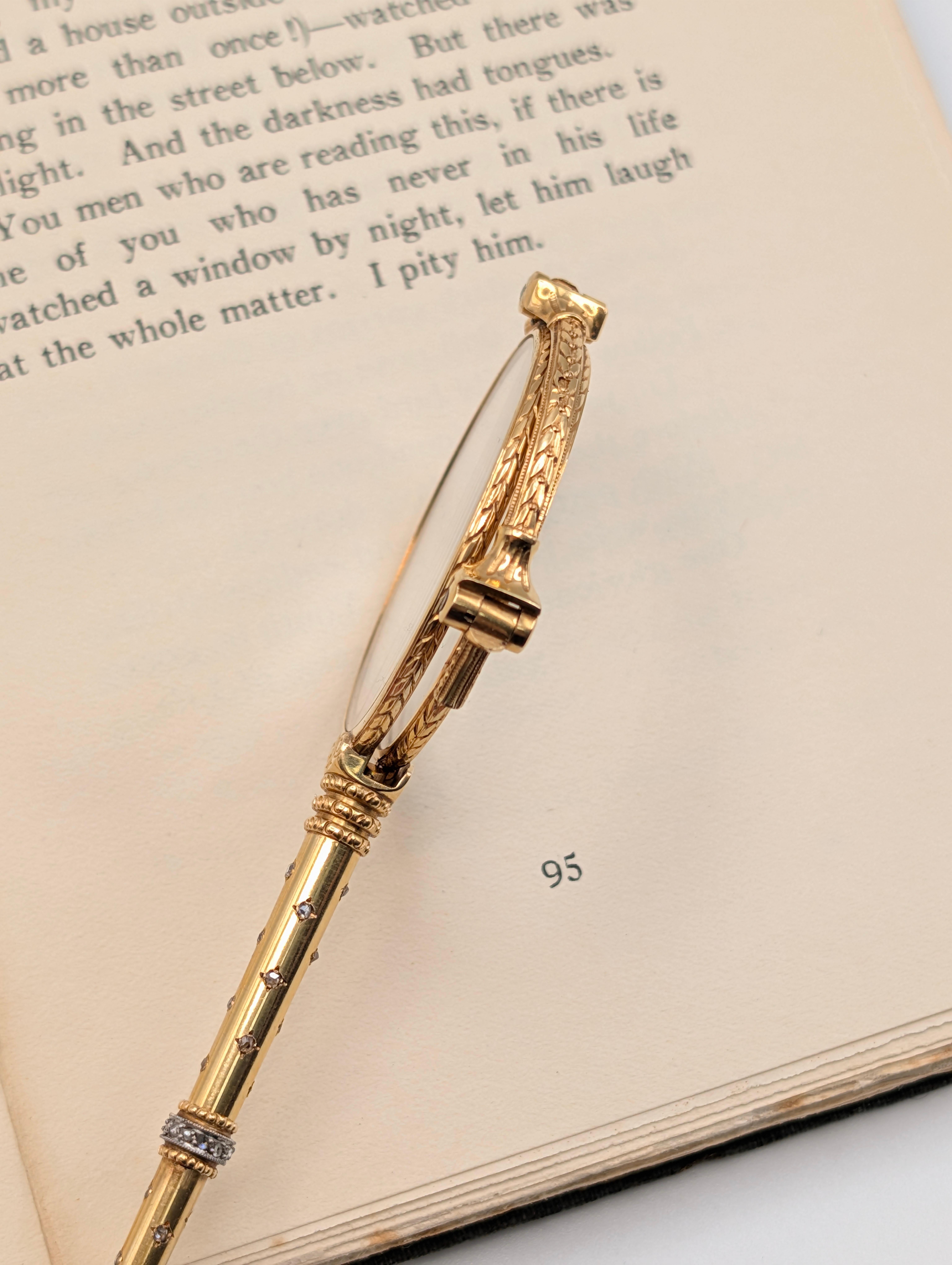 Women's or Men's French Antique 18K Yellow Gold Diamond Lorgnette Pendant