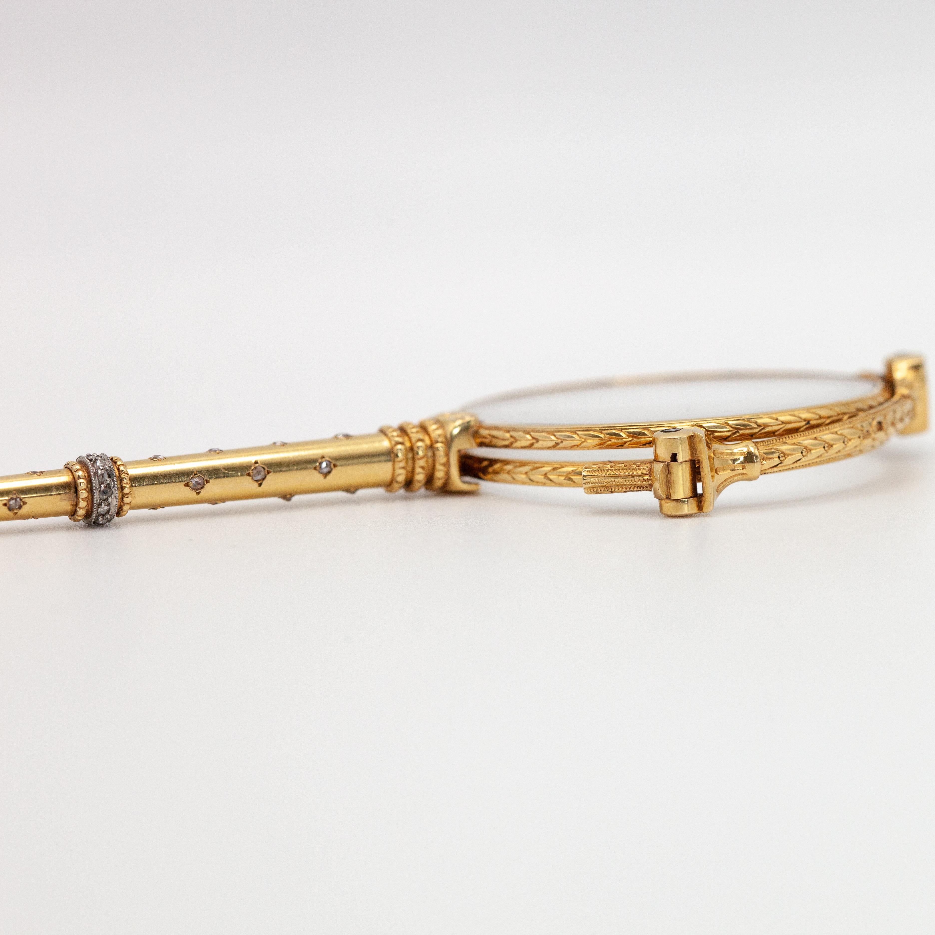 French Antique 18K Yellow Gold Diamond Lorgnette Pendant 3
