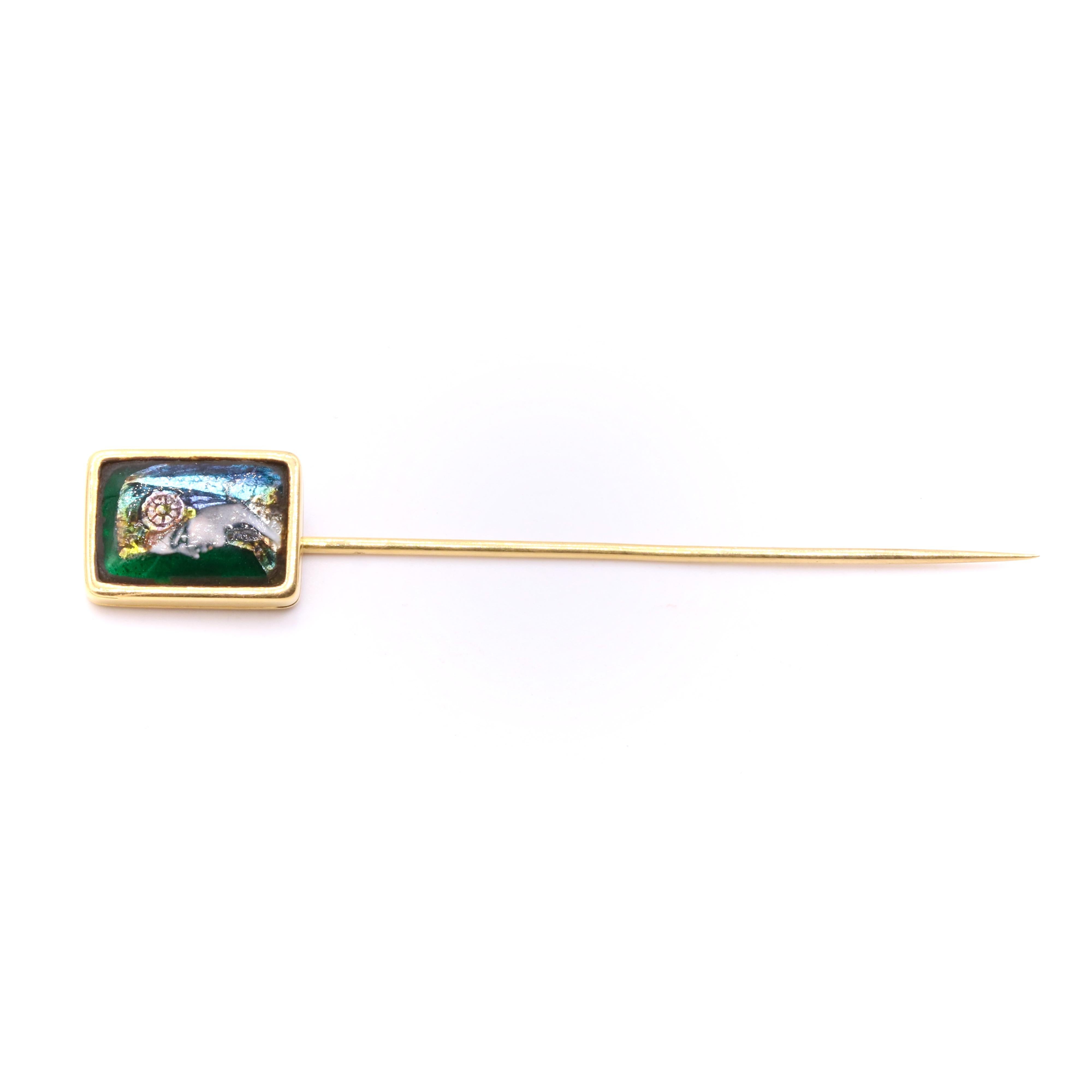 French Antique 18K Yellow Gold Enamel Limoges Stick Pin Depicting a Woman For Sale 3