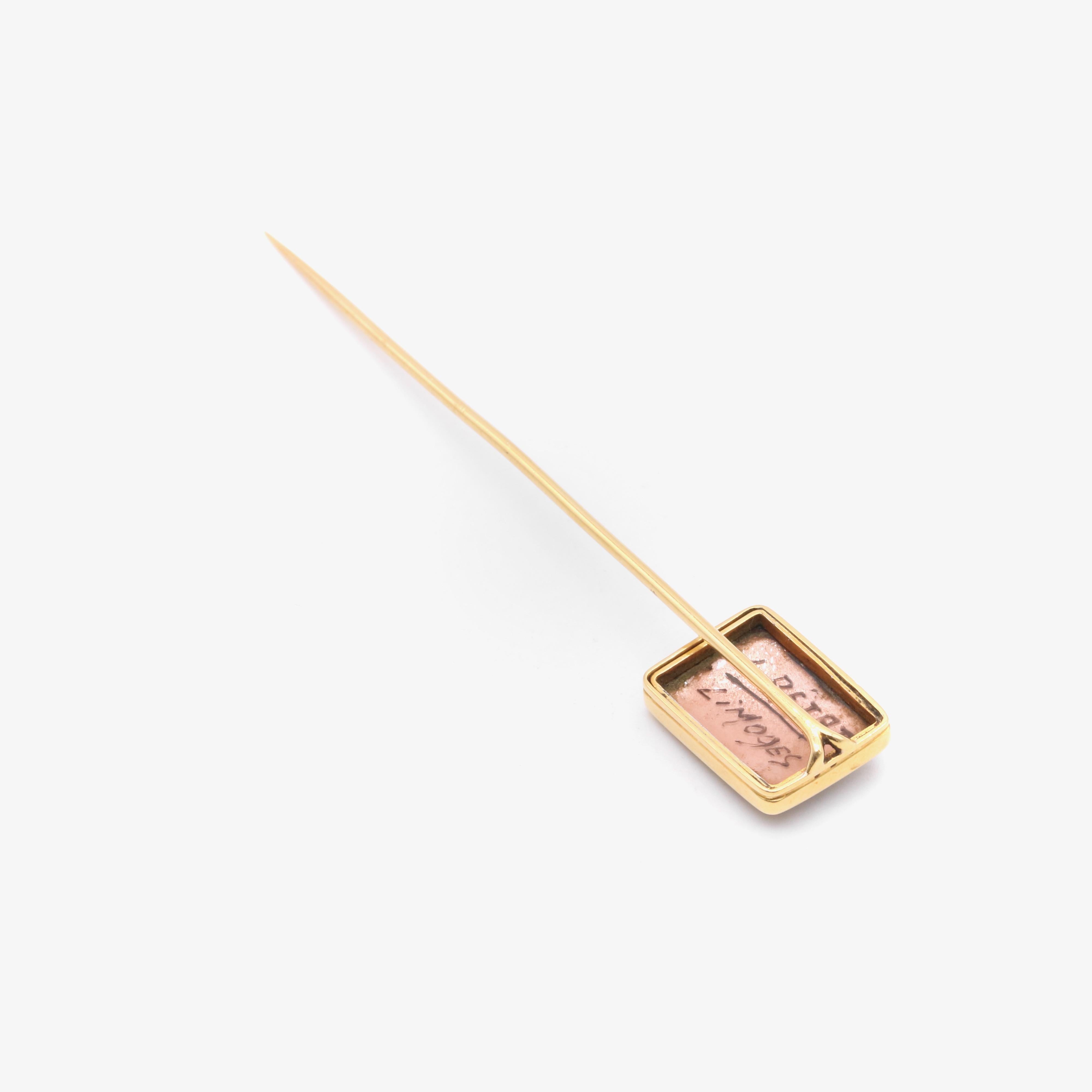 French Antique 18K Yellow Gold Enamel Limoges Stick Pin Depicting a Woman For Sale 4