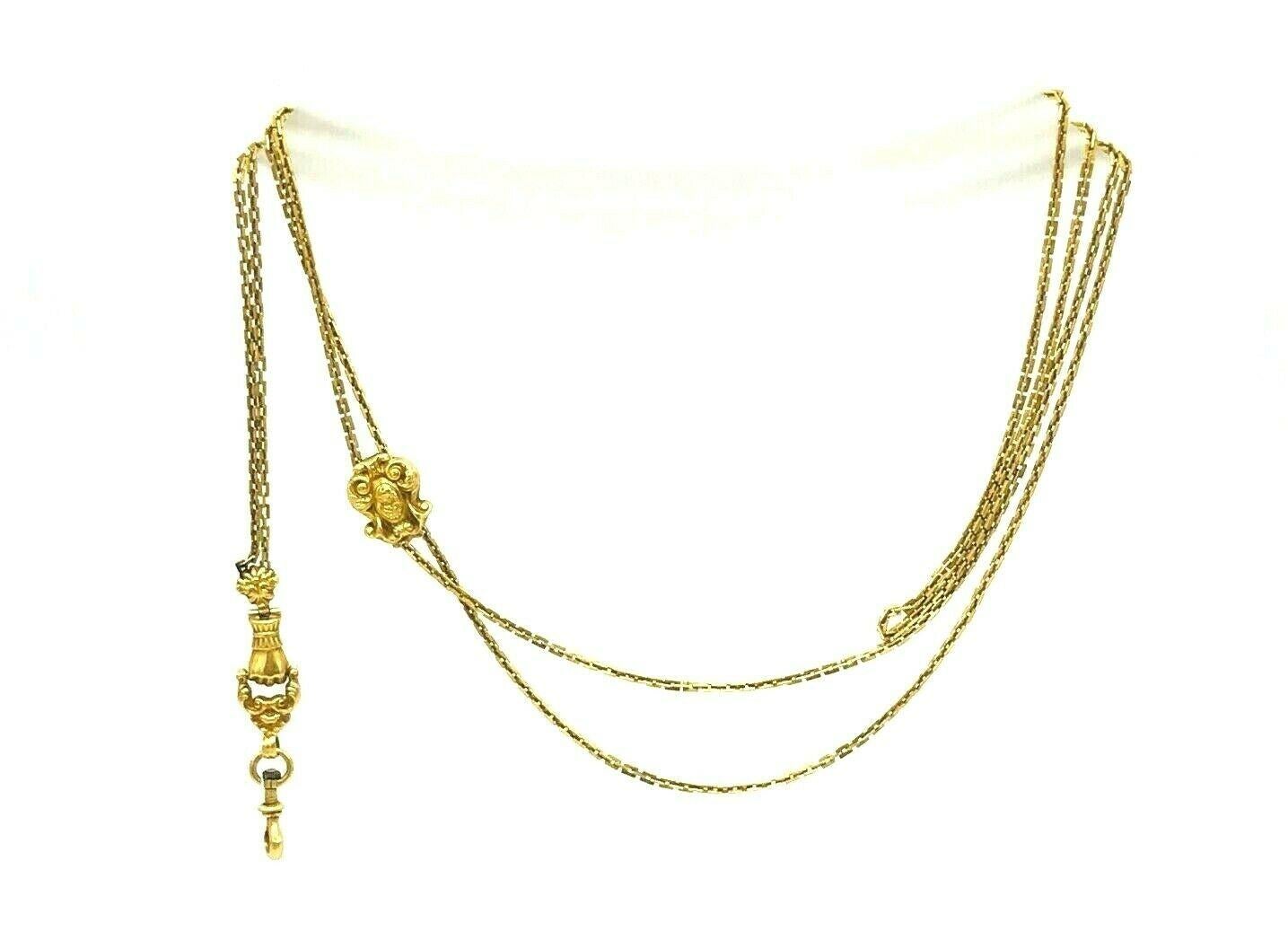 Victorian French Antique 18 Karat Yellow Gold Long Watch Chain